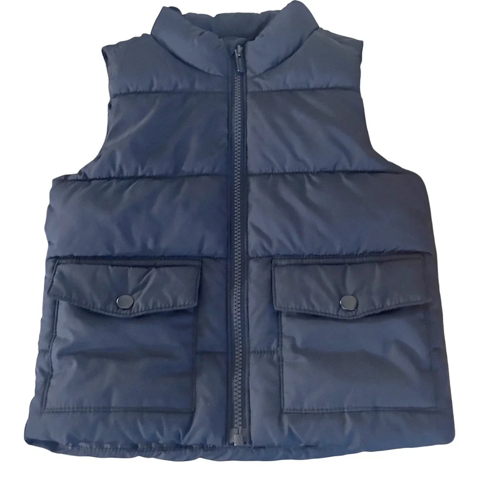 Old Navy Puffer Vest Navy Blue Sz. 3T Water Resistant Padded Zip‎ Front Pockets